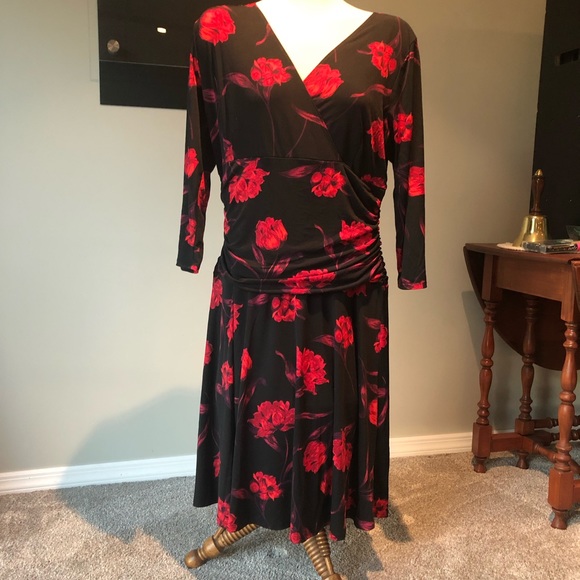 New with tags Black Dress with red floral design - Picture 3 of 13